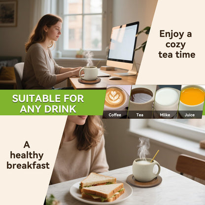 Ceramic Coffee Mug Set with Natural Wood Saucer & Spoon - 8.5 Oz Elegant Tea Cups for Latte, Hot Tea, Cappuccino, Milk - Microwave & Dishwasher Safe Cups for Men Women Birthday Christmas Gifts
