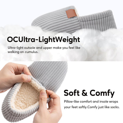 ROPULP Slippers for Women Memory Foam Corduroy Soft Full Slippers House Shoes Womens Fashion Footwear Comfy Trendy Gift Grey, Size 5-6