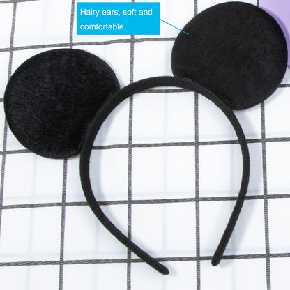 CHuangQi Mouse Ears Headband for Boys and Girls Birthday Party or Celebrations, Solid Black and Red Bow, 12pcs