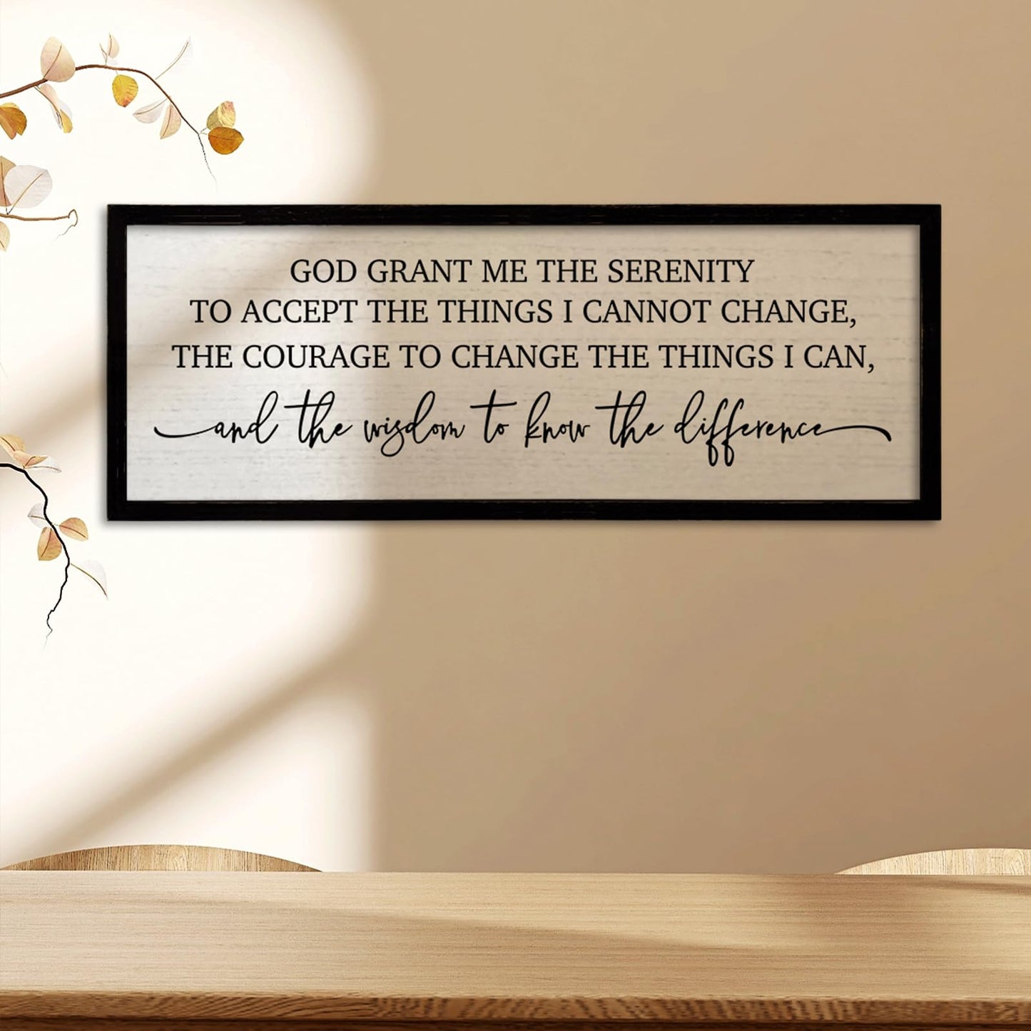 TQianJiang Serenity Prayer Wall Art Decor 24"X10" God Grant Me Sign Large Wood Framed Wall Hanging (Black)