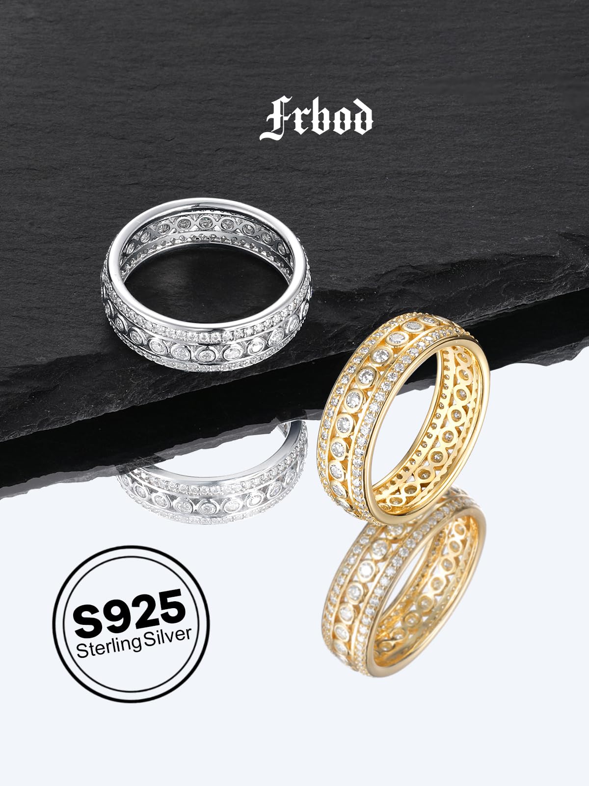 Frbod Women's Moissanite Wedding Ring 925 Silver Thick Wide Band Channel-Setting Eternity Promise Ring for Wife Lover Size 8