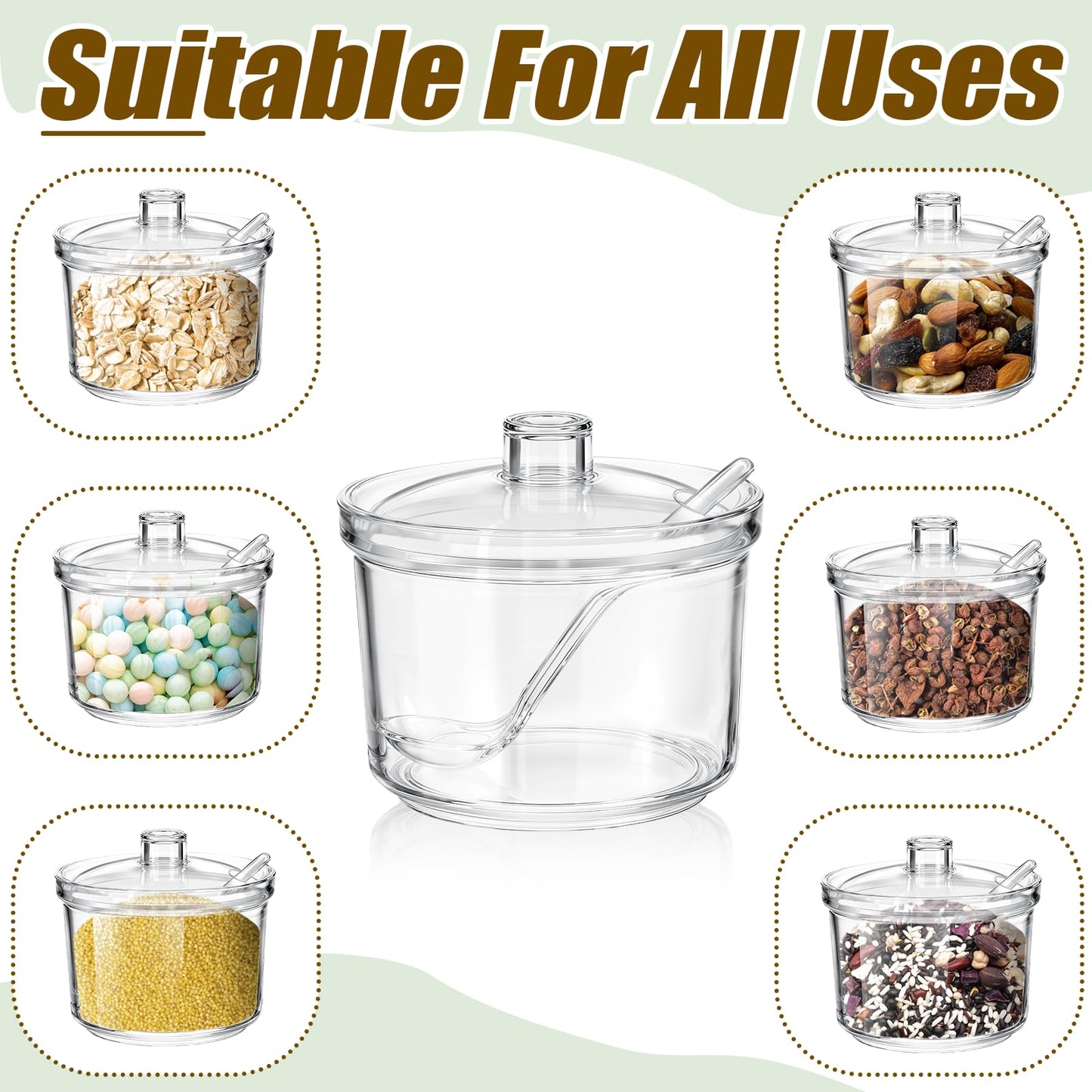 Ptwola 12 Pcs Clear Acrylic Sugar Bowl Set Sugar Containers Salt Canister with Lid and Spoon Perfect for Serving Condiment Candy Coffee Tea Spices (7.4 oz)