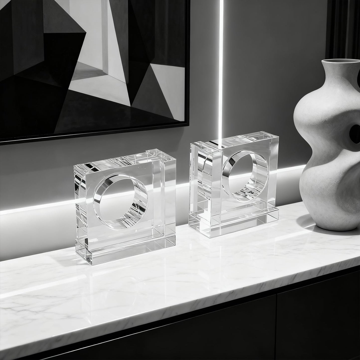 Kitcom Handmade Crystal Bookends Square, 1 Pair of Decorative Tabletop Bookends for Office, Home, Desk