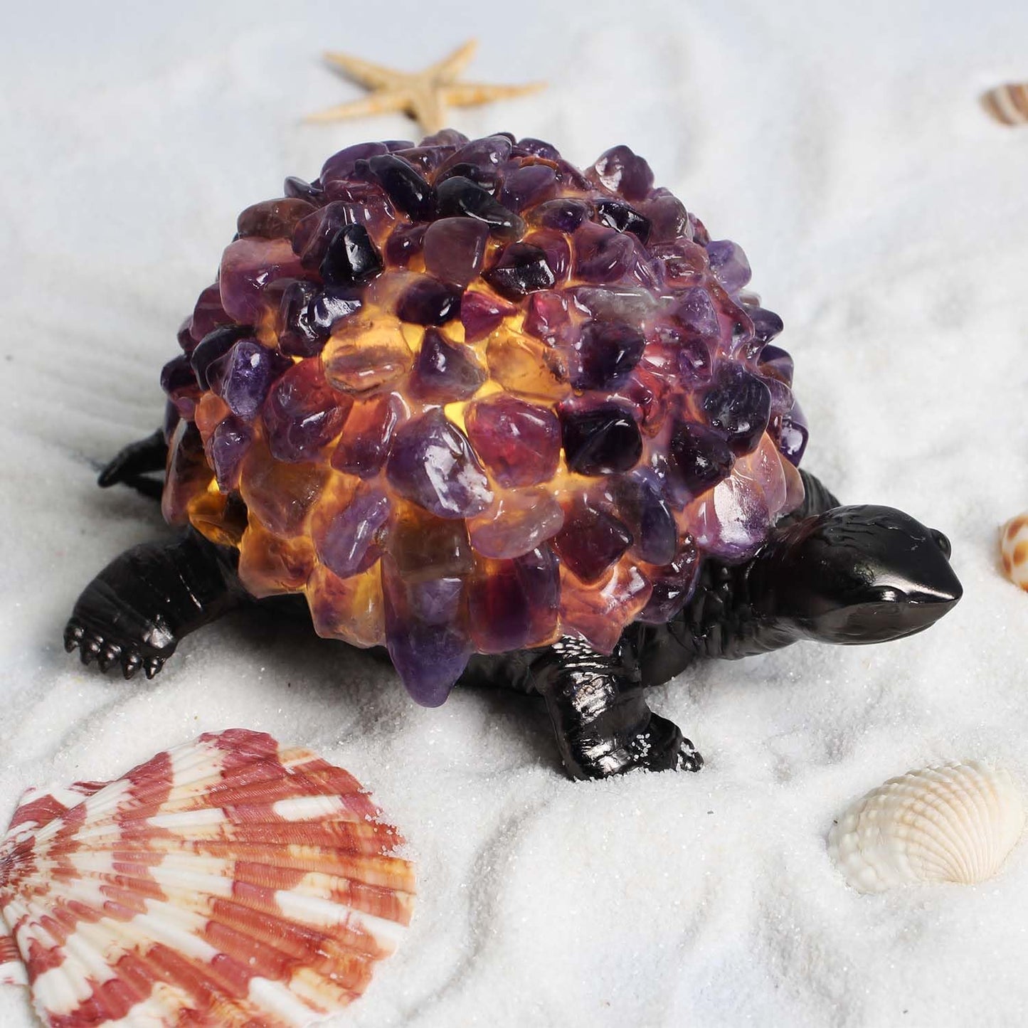 Youhot Handmade Genuine Amethyst Fragments Tortoise Table Lamp Night Light for Bedside Living Room
