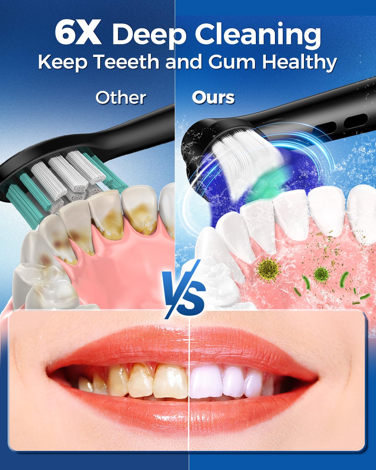 Rotating Electric Toothbrush Case for Adults, 4 Modes Deep Clean Electric Toothbrush with 8 Brush Heads (2 Types), 25-Days Rechargeable Power and 2 Min Smart Timer