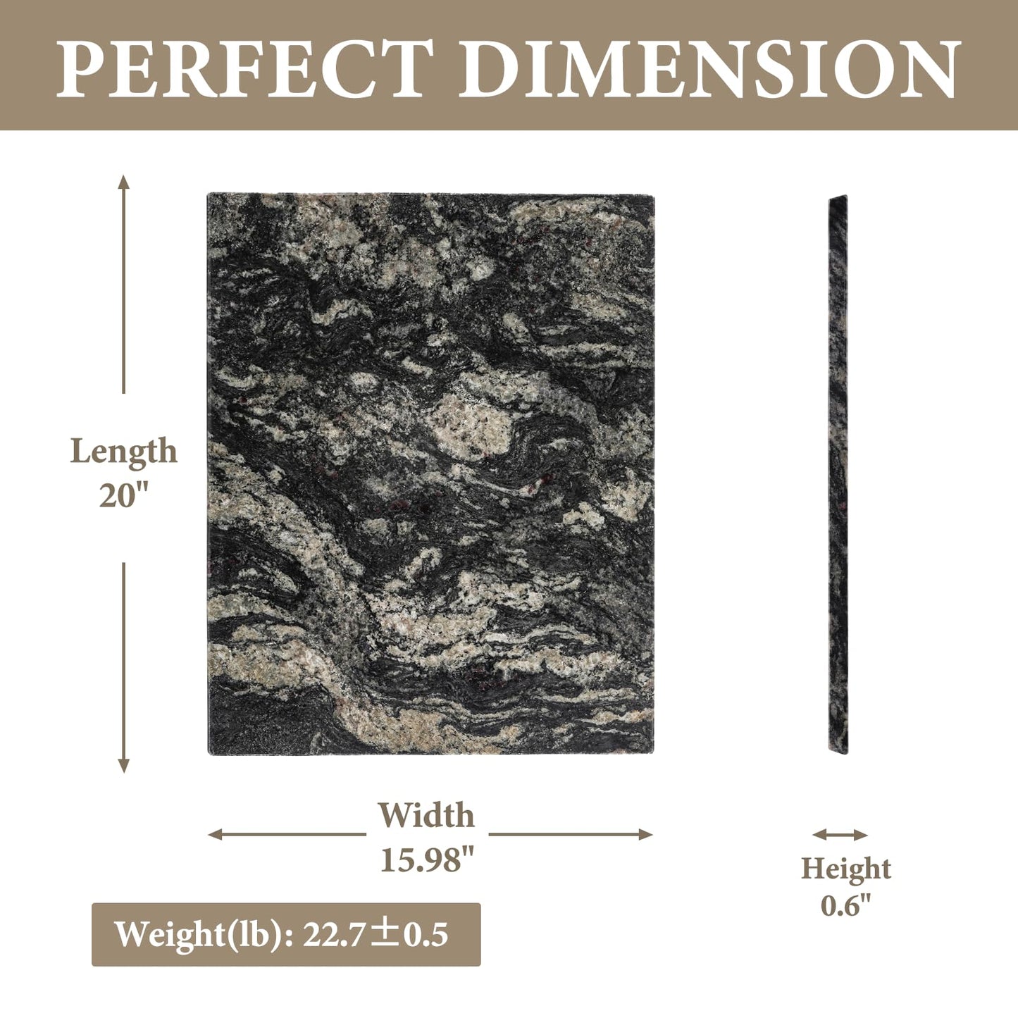 Koville Brazilian Natural Granite Cutting Board for Kitchen, 16x20inch Extra Large Hand Crafted Stone Slab for Cheese, Charcuterie, Pastry Board - Wedding Gift, House Warming Gift