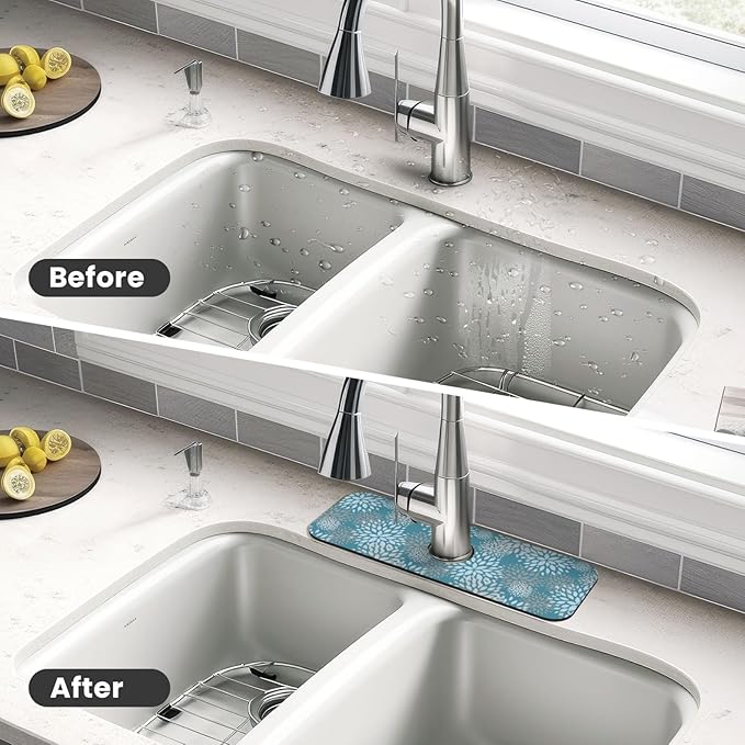 Dahlia Floral Flower Colorful Abstract Kitchen Sink Splash Guard Faucet Mat