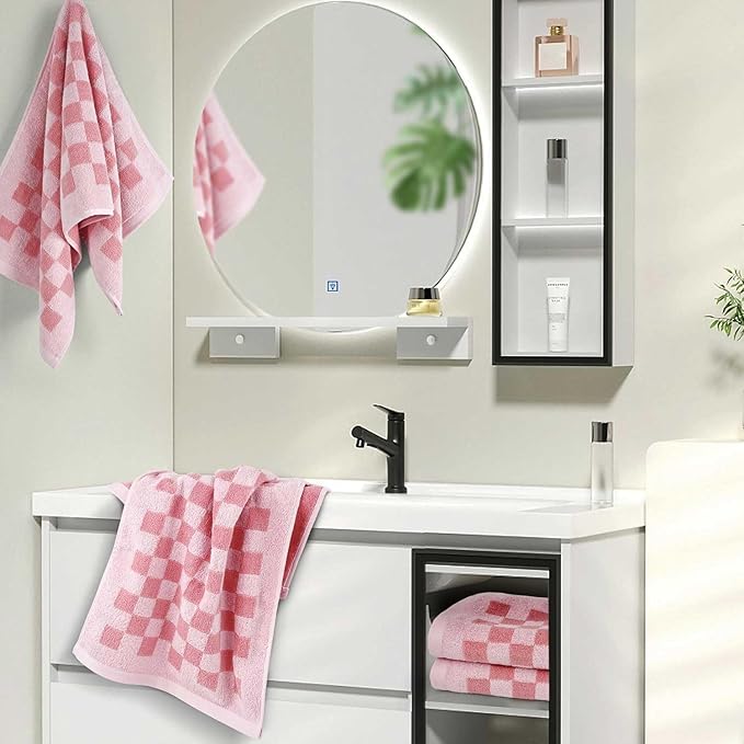 Jacquotha Soft Cotton Hand Towels in Pink Checkered