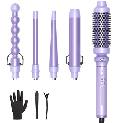 Wavytalk 5 in 1 Curling Iron,Curling Iron Set with Heated Round Brush and 4 Interchangeable Ceramic Curling Wand(0.5”-1.25"), Instant Heat Up,Dual Voltage Hair Curler