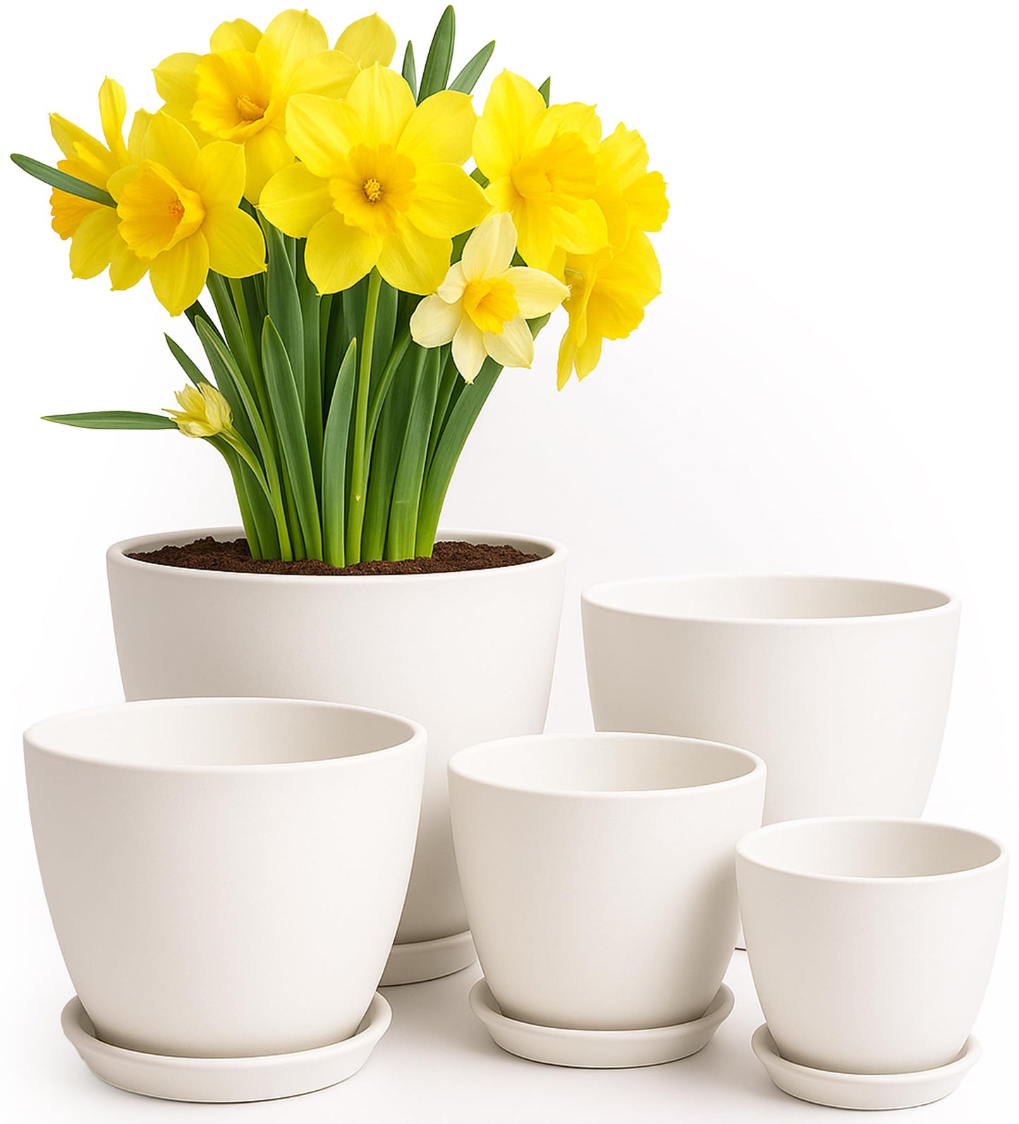 Utopia Home Plastic Planters White, Flower Nursery Pots Indoor Modern Decorative Plastic Pots for Plants, Succulents, Flowers, and Cactus 5 Pack, Multisize
