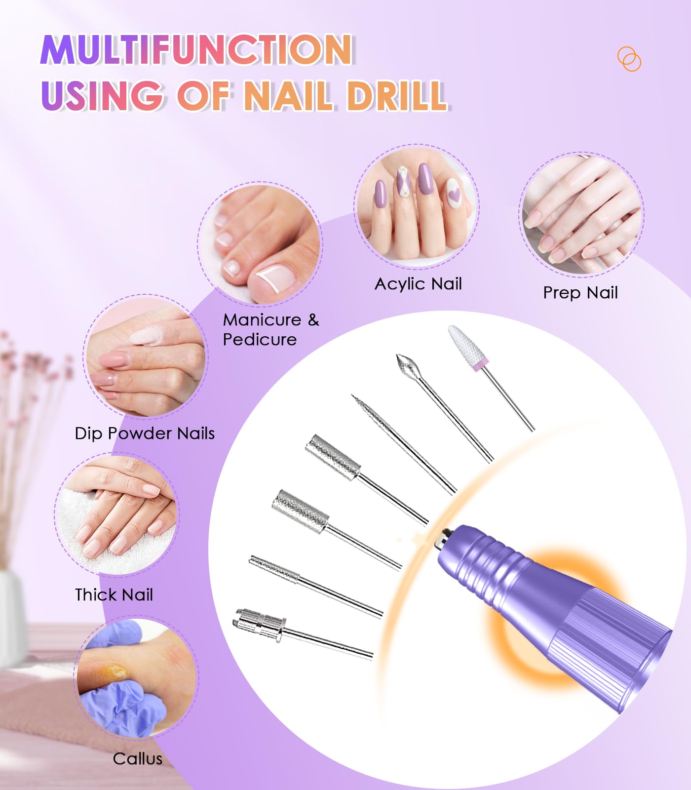 Portable Nail Drill Electric File: 40000RPM Professional Rechargeable Nail E-File Machine, Cordless Nail Drill with Bits & Base for Acrylic Nails Remove Nail Gel Polish Manicure for Salon Home, White