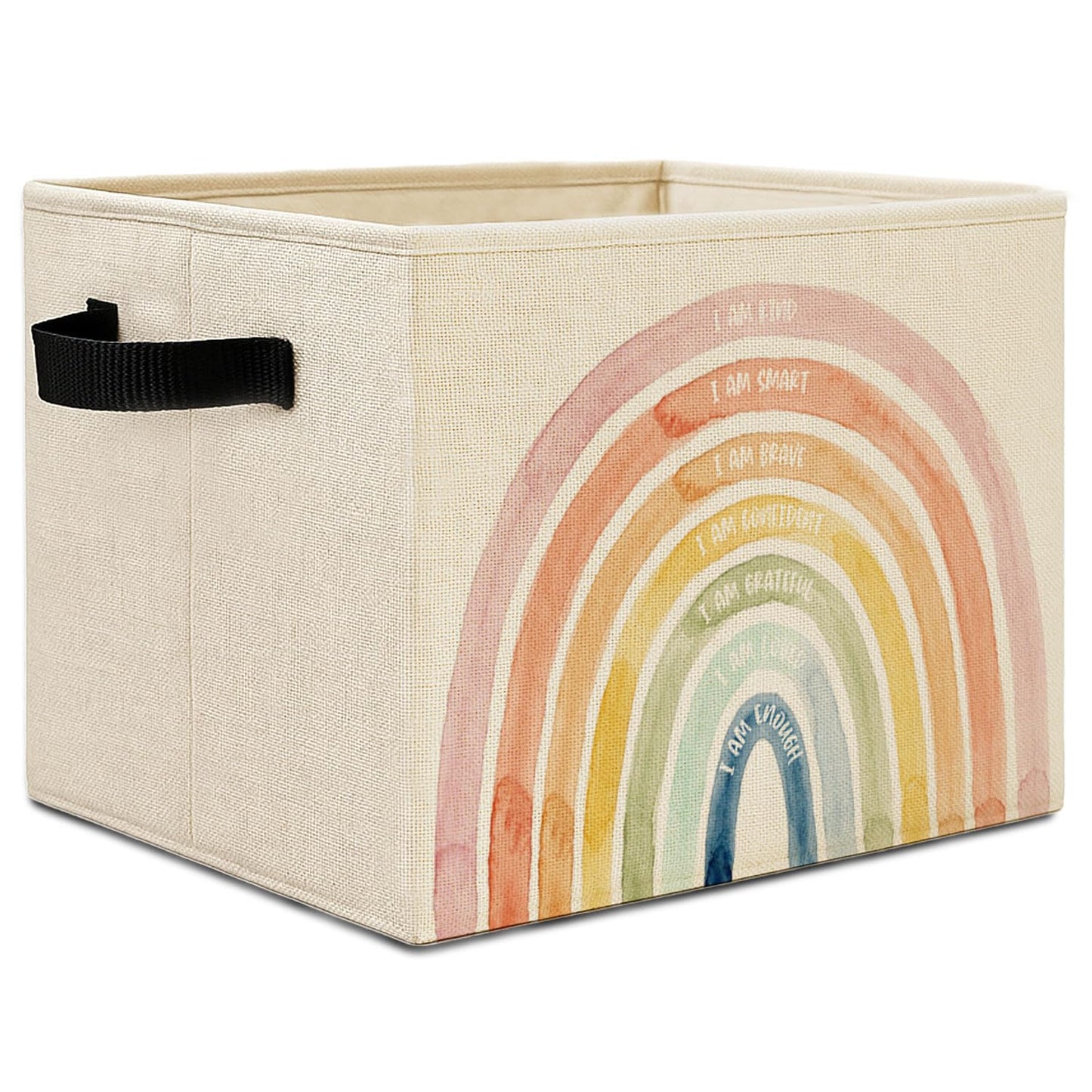 Elefeltclave Inspirational Boho Kids Storage Bins, Positive Affirmation Rainbow Collapsible Storage Basket Organizer for Kids Room Nursery Bathroom Clothes Toys Books, Toybox for Boys Girls