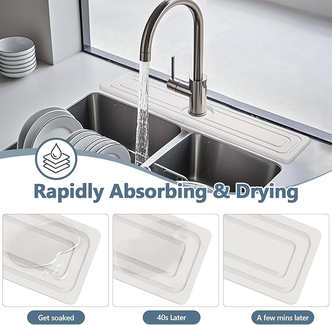 Faucet Mat for Kitchen Sink, Rapidly Absorbing Diatomite Fast Drying Stone