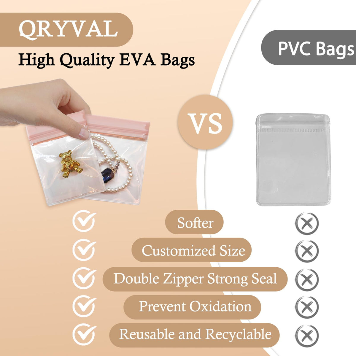 Qryval Jewelry Organizer and Storage Box with 24 EVA Anti Tarnish Bags, Travel Acrylic Case for Earrings, Necklaces & Rings, Elegant Gift for Women & Girls (S&Organizer(Clear))