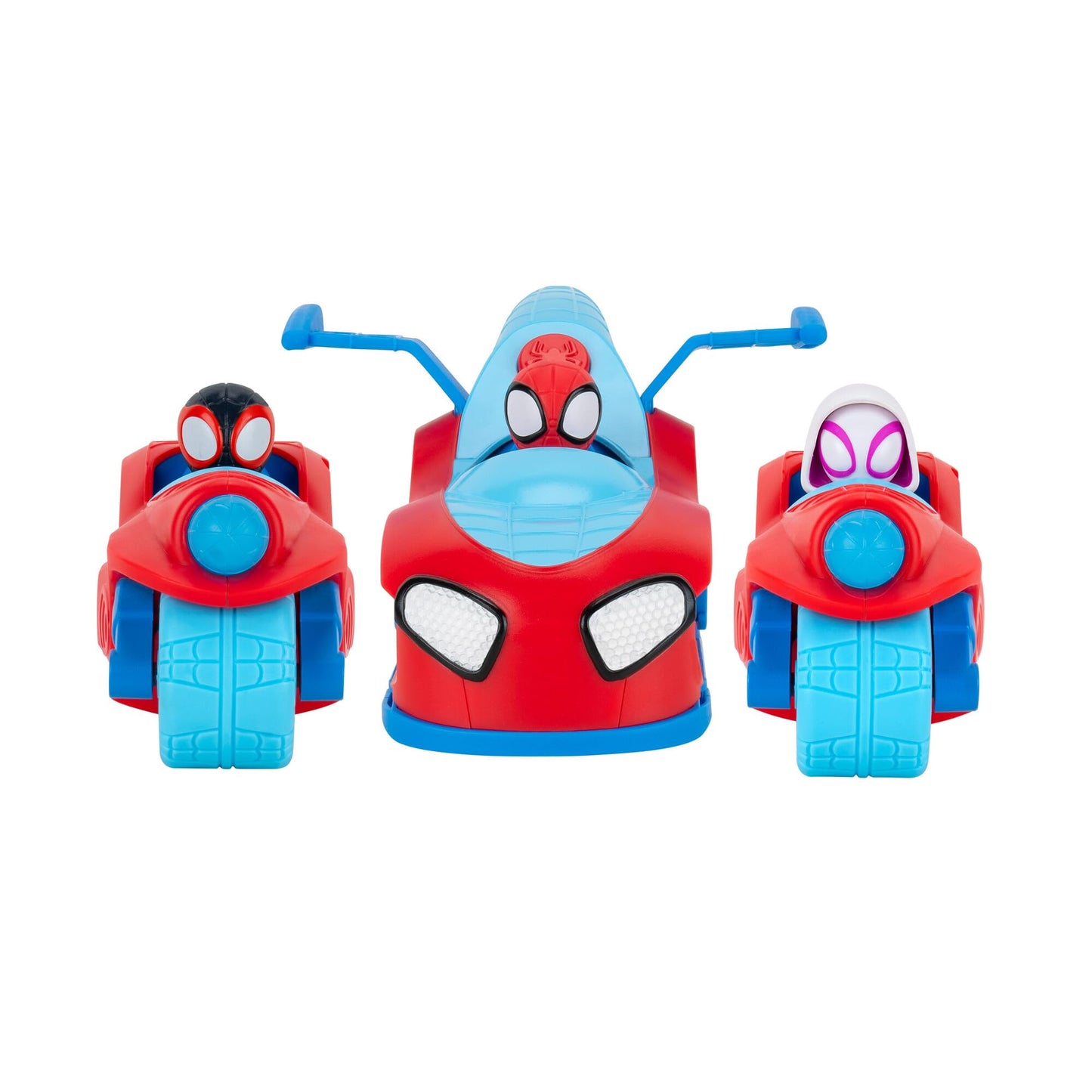 Jazwares Marvel Spidey and His Amazing Friends Spidey Team Split Racer - 8.5-Inch Three-in-One Vehicle with Web Darts, Sound Effects, and Phrases