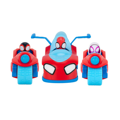 Jazwares Marvel Spidey and His Amazing Friends Spidey Team Split Racer - 8.5-Inch Three-in-One Vehicle with Web Darts, Sound Effects, and Phrases