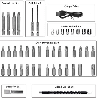 JENABOM 47 in 1 Electric Screwdrivers Cordless, 3.6V Rotatable 90 Degrees Cordless Screwdriver Rechargeable, Electric Screwdriver Set with USB Cable LED Light for Home Improvement DIY Project