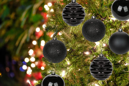 3.15" Christmas Ball Ornaments Black 12 Pcs Shatterproof Christmas Tree Decorations Xmas Tree Medium Christmas Ornaments Balls with Hanging Loop for Halloween Wedding Holiday Party Wreath Home Decor