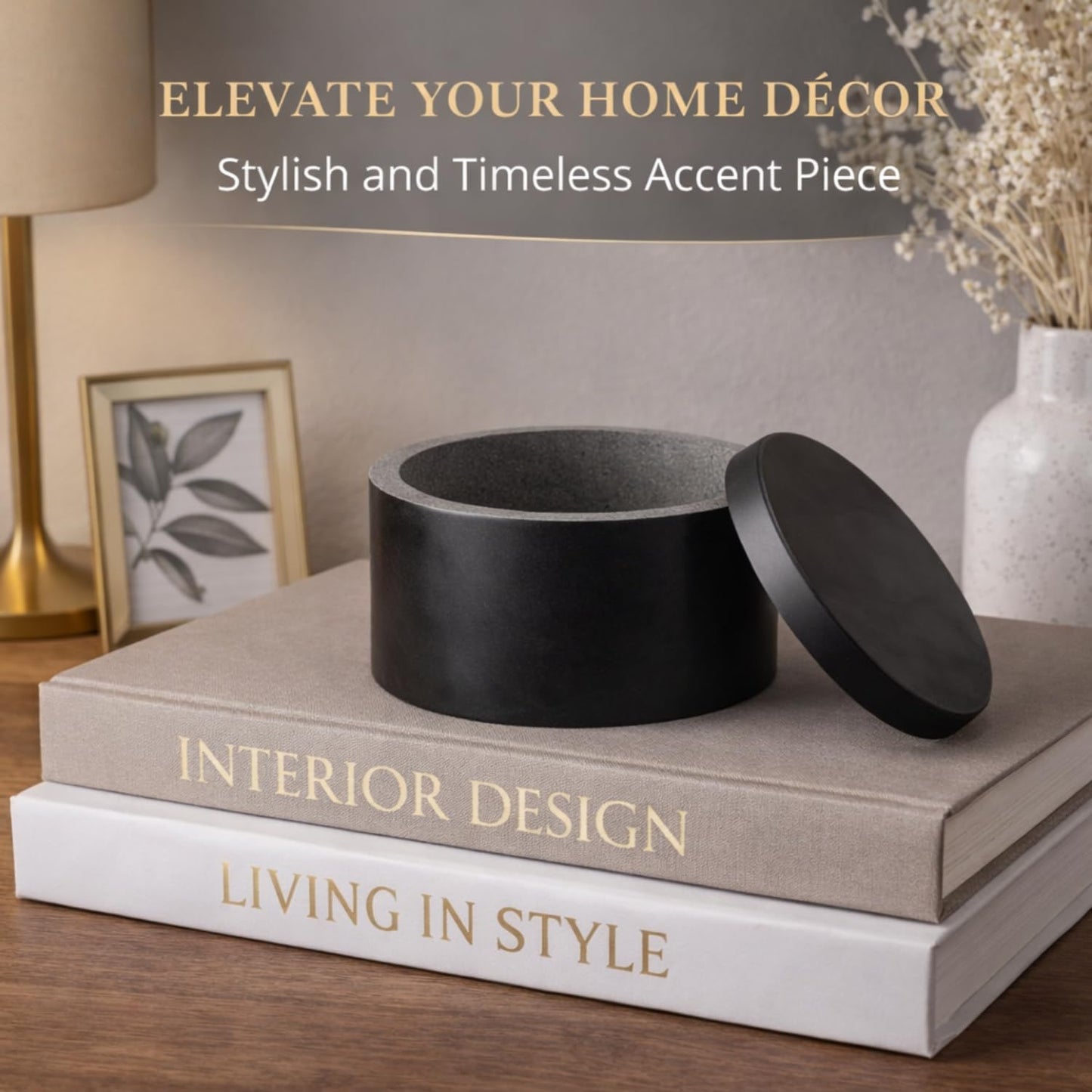 KC KULLICRAFT Unique Salt and Pepper Box Elegant Round Marble Black Salt Box With Lid For Salt, Spice and Herbs Storage. Perfect Container To Store (3.5 X 3.5 X 2 INCH)