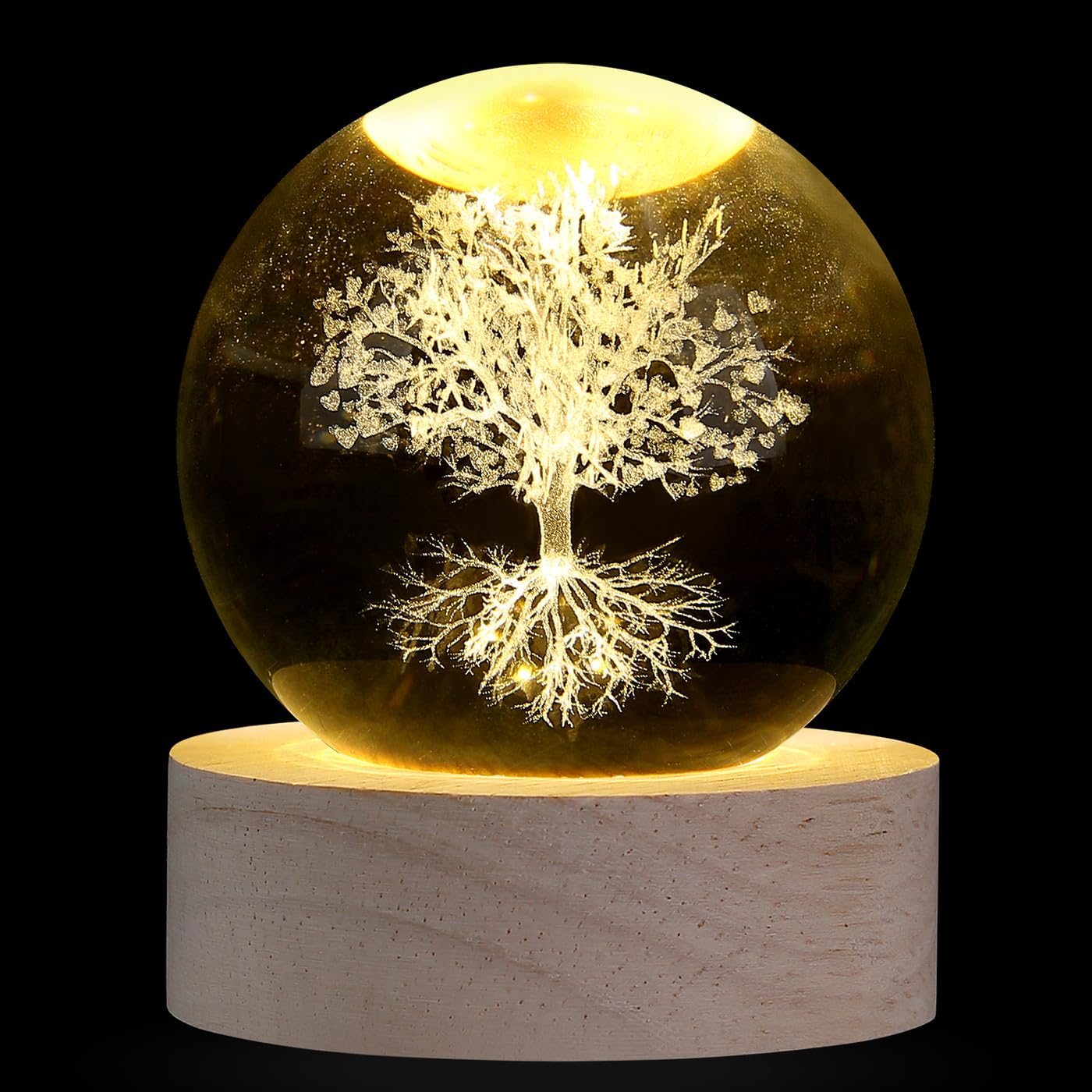 MAIBAOTA 3D Tree of Life Decor 2.4 Inches Crystal Ball Crystal Tree of Life Meditation Spiritual Gifts for Women Glass Figurines Sphere