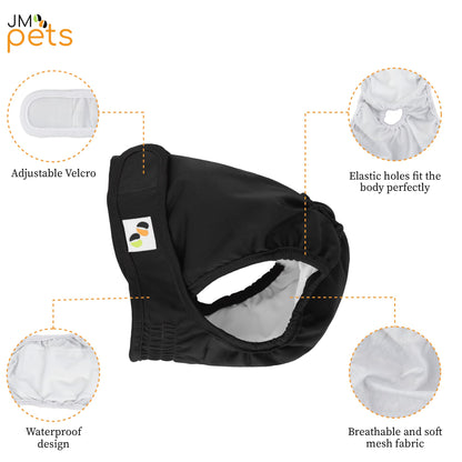 JM Female Dog Nappies - Highly Absorbent, Breathable Dog Nappy with Microfiber Pad & Waterproof Layer - Dog Period Pants Pack of 3, Washable Medium (Fit for 14"- 20" waist) Black & Brown