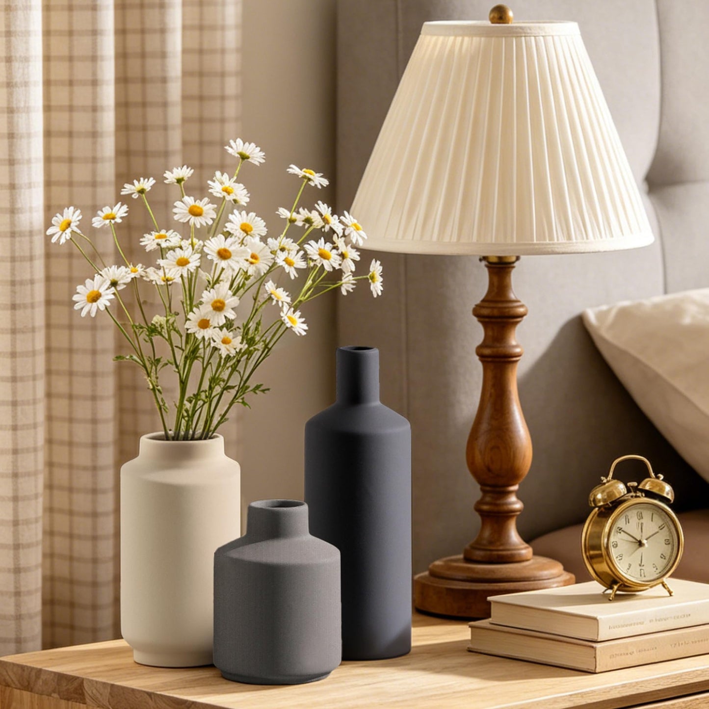 Ceramic Vase Set of 3, Modern Decorative Vases for Home Decor, Small Flower Pottery Vase Sets, Boho Farmhouse Rustic Vases for Living Room, Kitchen, Bedroom, Bathroom, Shelf, Table