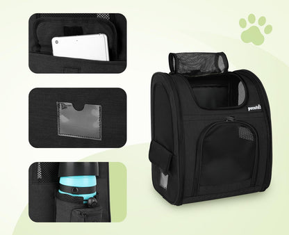 pecute Cat Carrier Dog Backpack, Portable Breathable Cat Backpack with Front Opening, Mesh Window and Pockets, Airy Space Great For Carrying Puppy Dogs Cats to Travel, Black