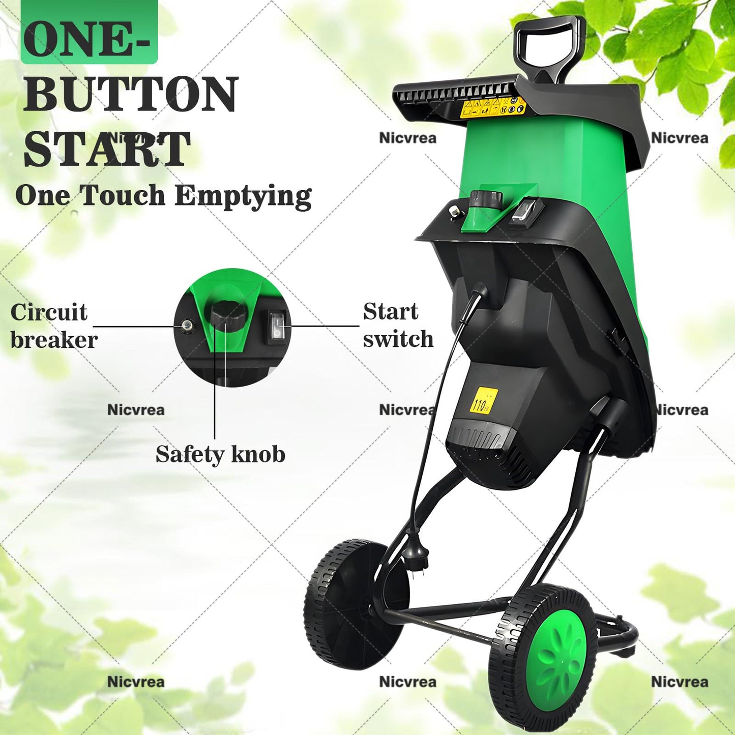 Nicvrea Electric Garden Shredder Wood Chipper,2400W Multifunctional Leaf Branch Shredder with Debris Bag, Max.40mm Cutting Capacity,Leaf Mulcher