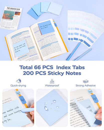 Four Candies Blue School Supplies, Gel Pens with Black Ink, Correction Tapes,Pastel Highlighters, Mechanical Pencils, Sticky Notes, Index Post for Bible Study Stationary College Essentials