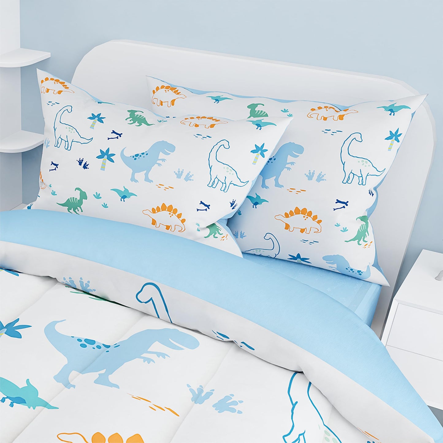 SANDJEST Dinosaur Duvet Cover Sets Full Size for Kids Boys, Incude 1 Polyester Comforter Cover 80x90 Inches and 2 Pillowcases 20x26 Inches, Comforter Not Included, Gift for Christmas Birthday