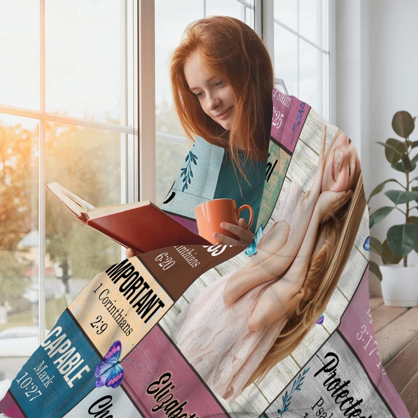 God Says I Am Blanket, Personalized Christian Throw Blanket,Inspirational Jesus Throw Blankets,Confirmation Catholic Spiritual Blankets for Kids (Custom Photo God Says I Am - Wooden Board Style)