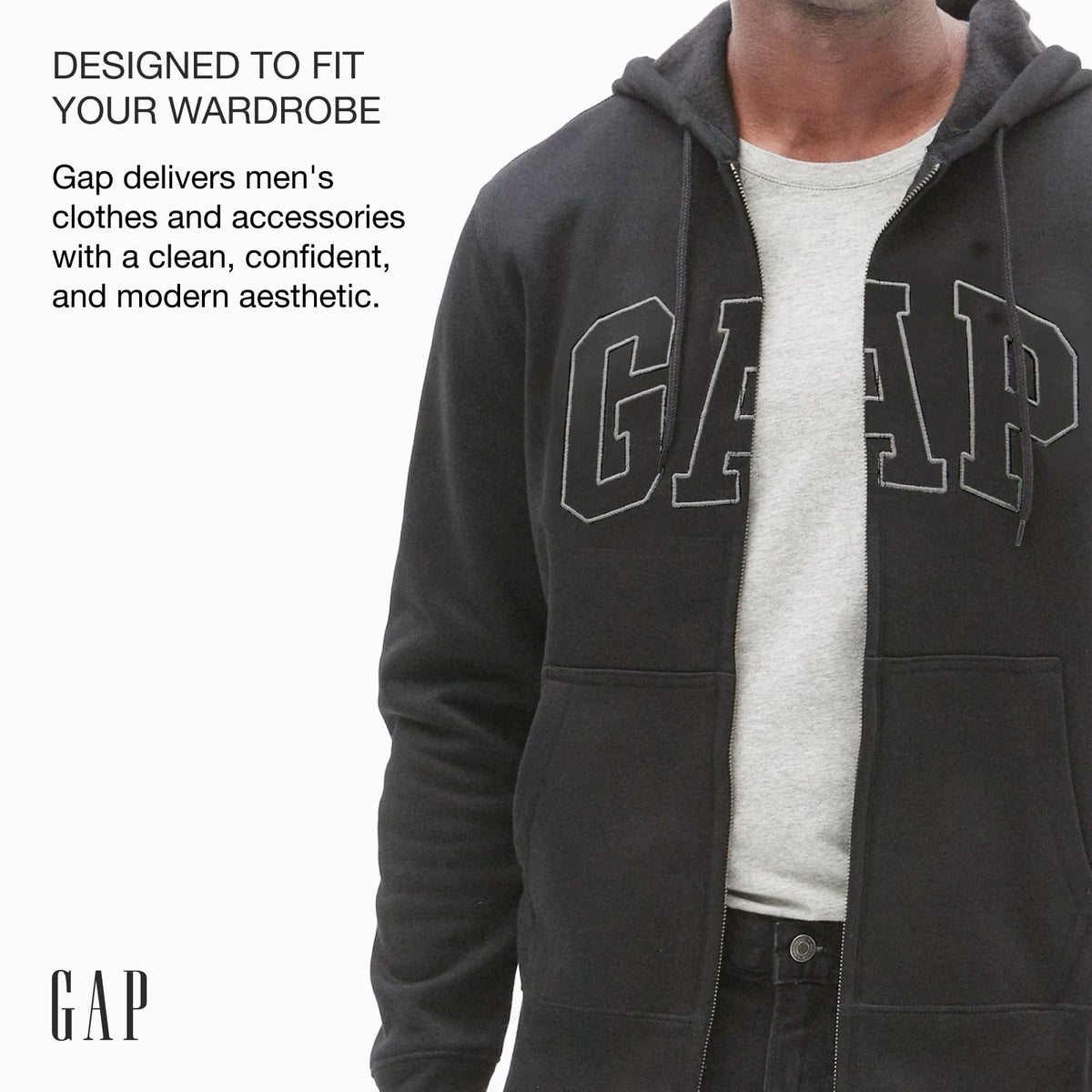 GAP mens Logo Hoodie Zip Hooded Sweatshirt, True Black V2 2, X-Large US