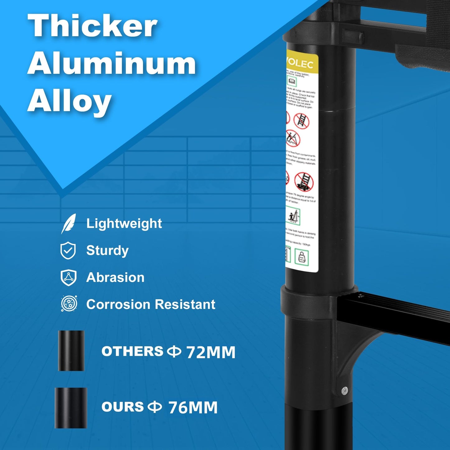 Wolec 16.5 ft Aluminum Telescoping Ladder, 330 lb Load, Hooks, Portable Collapsible Ladder for Home & Work, Black