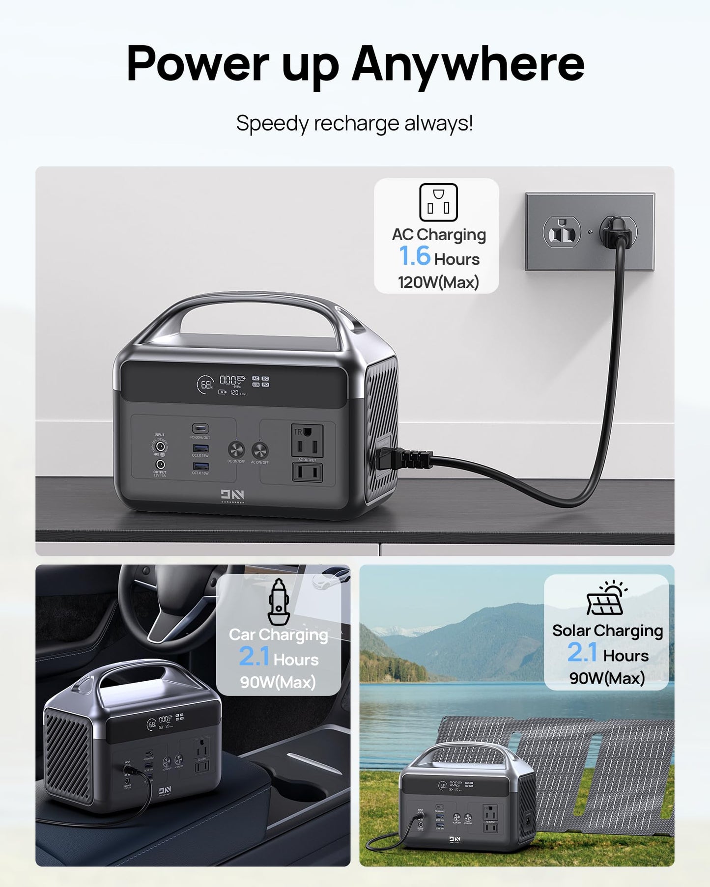DaranEner Portable Power Station 56000mAh, 179.2Wh LiFePO4 Battery Backup w/ 2 300W (Peak 600W) AC Outlets, 1.5hrs Fast Charging, Power Bank for Hurricane Emergency/Outdoor Camping/RVs/Home Use