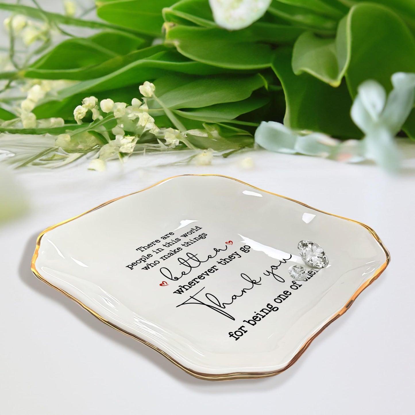 OASSIE Thank You Gifts for Women - 4"x4" Ceramic Jewelry Dish Tray