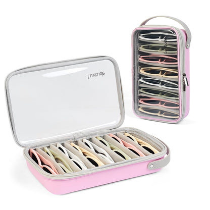 Luxtude Travel Sunglasses Organizer Case for Women Men, Glasses Case Multiple Pairs with Adjustable Slots, Hard Shell Sunglass Storage Cases, Clear Eyeglass Organizer for Multiple Glasses