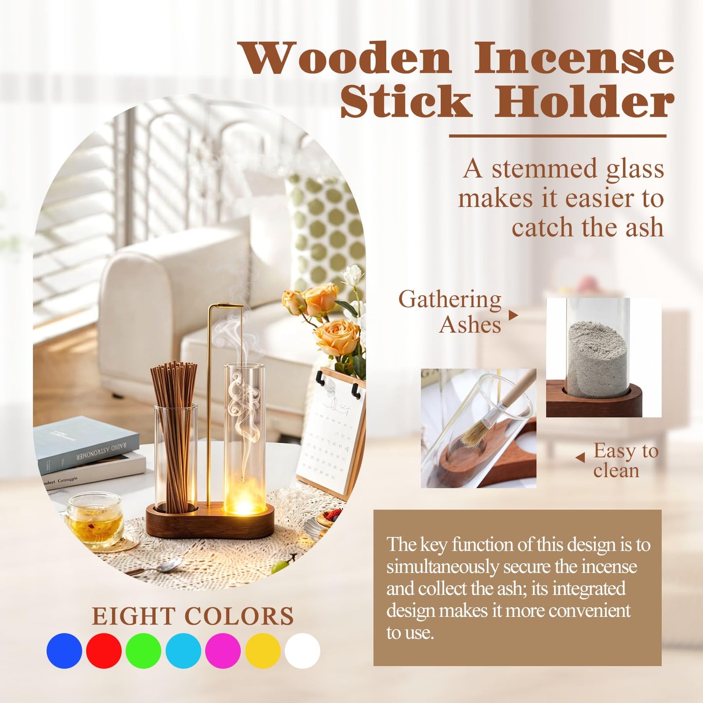 2 in 1 Glowing Incense Holder for Sticks with Ash Catcher and Adjustable Ambient Lighting, Alligator Clip-on Incense Burner Holder with More Secure Hold, Suitable for Yoga, Meditation, Home Decor