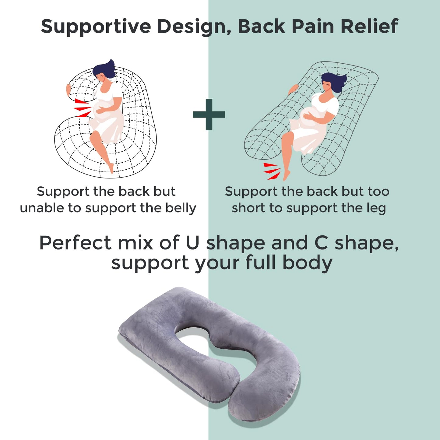 momcozy Pregnancy Pillows for Sleeping, U Shaped Full Body Maternity Pillow with Removable Cover - Support for Back, Legs, Belly, HIPS for Pregnant Women, 57 Inch Pregnancy Pillow for Women, Grey