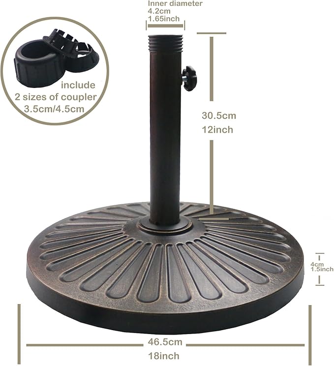 Sunnyglade 18" 30.2-lbs Heavy Duty Round Antiqued Umbrella Base for Patio, Outdoor - Bronze