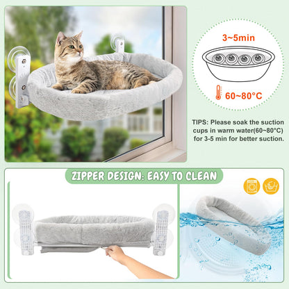 GUUSII HOME Cat Hammock Window Perch Foldable Hanging Bed Windowsill Seat Large Cats Shelf with Strong Suction Cups Kitty Lounger Reversible Cover 53 * 30cm Hold Up to 18kg Easy to Assemble(Grey)