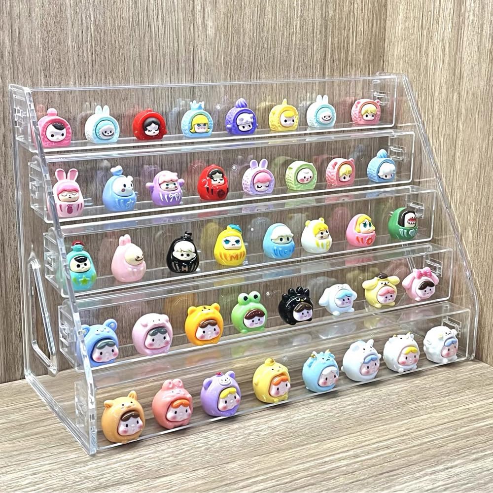 5 Tier Acrylic Display Stand Organiser with Fences, No Assembly Perfume Stand Organiser, Clear Display Shelf for Home, Office, Retail for Funko Figures Toys Cupcake Food, Cologne, Cosmetics, Storage
