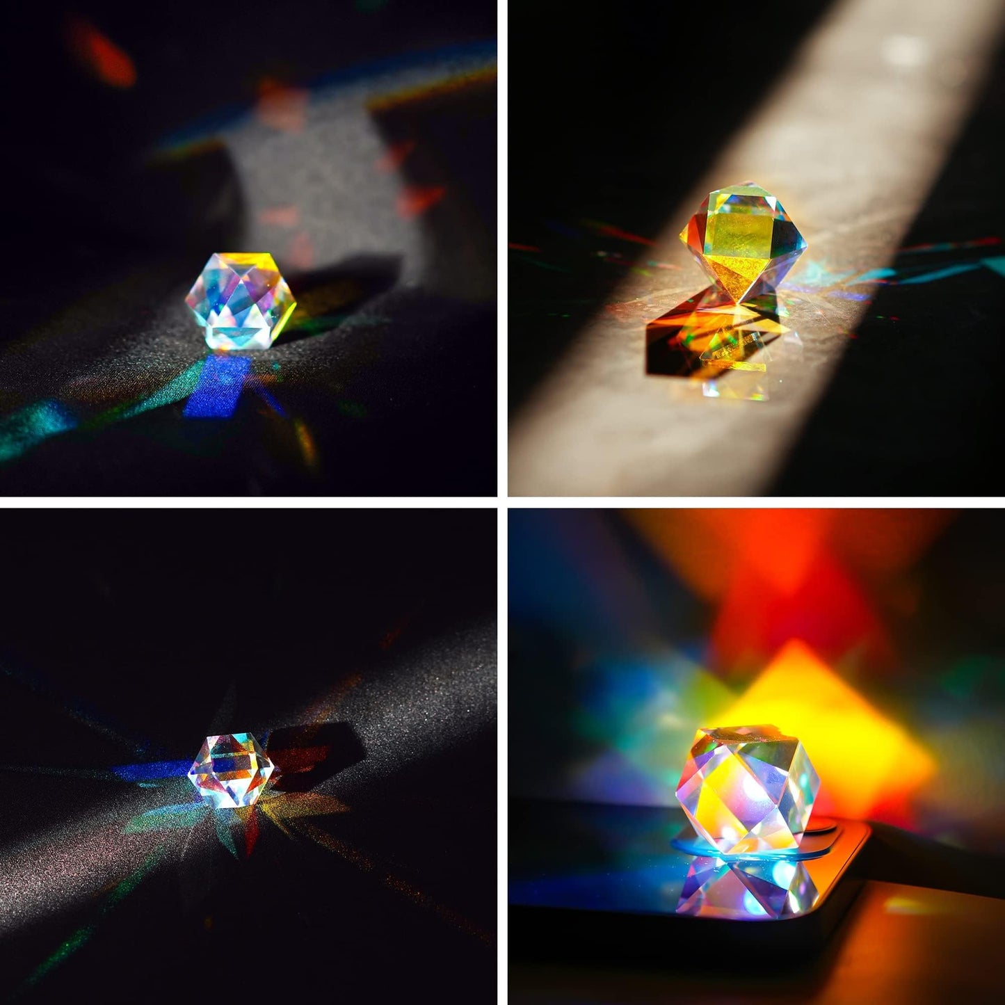 HDCRYSTALGIFTS 1.1inch Color Crystal Faceted Optical Prism Beam Splitter Light Refracting Photography Science Glass Prisms