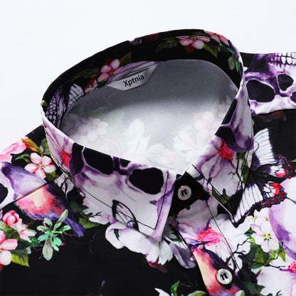 Men's Halloween Shirt Short Sleeve Button Down Male Funny Print Hawaiian Shirt Holiday Beach Skull Pumpkin Bat Witch Tops