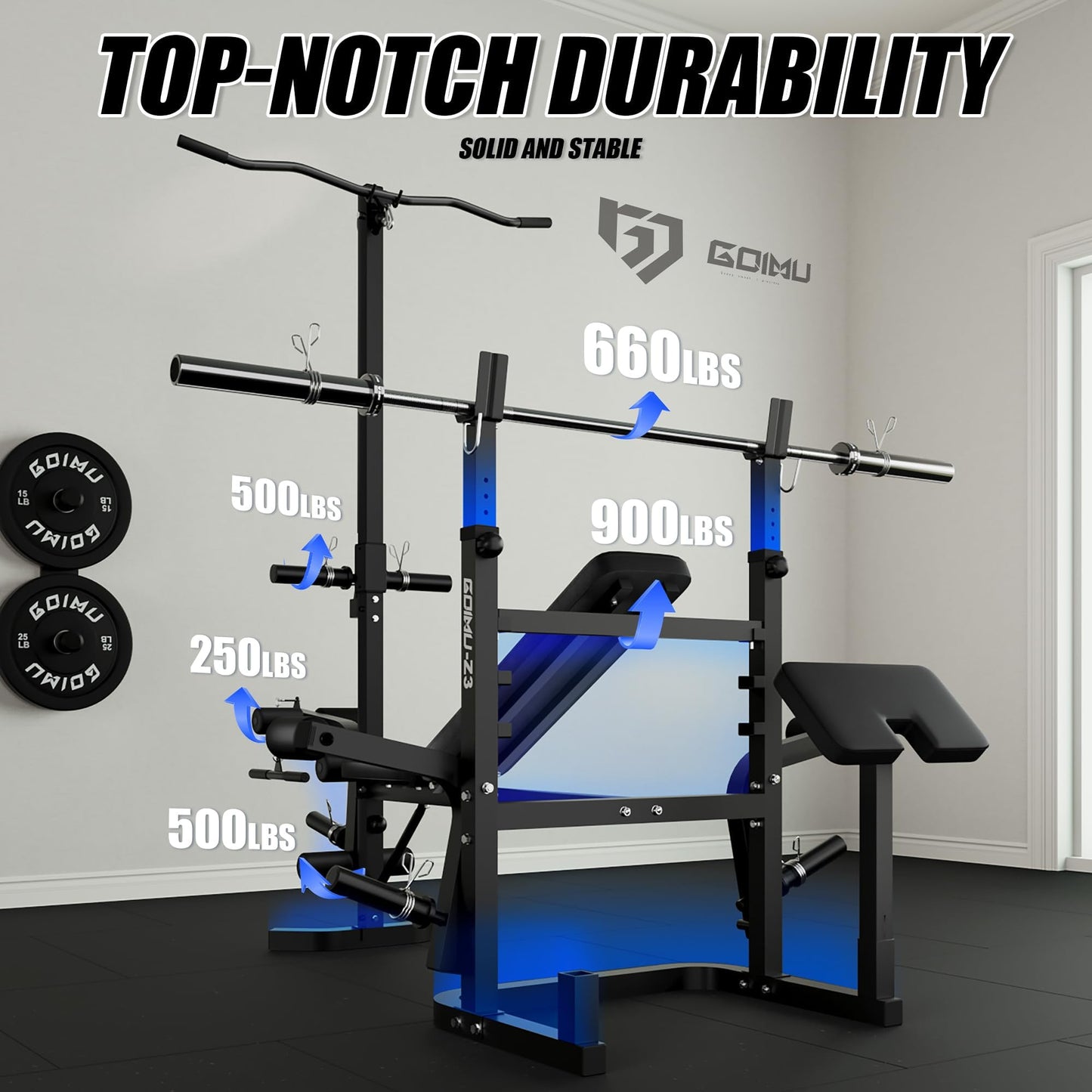 Goimu Z3 Olympic Weight Bench Set with Leg Extension and Leg Curl, 9 in 1 Workout Bench Set with Preacher Curl Pad and LAT Pulldown, Multi-Function Strength Training Bench Press Set for Home Gym
