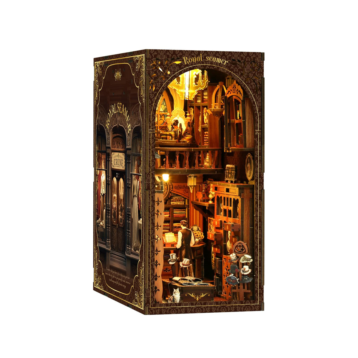 Shylamb Book Nook Kit - DIY Miniature Dolls House Kit with Furniture and LED Light, 3D Puzzle Wooden Art Bookends, Model Kits for Adults and Teens (Royal Tailor Shop)