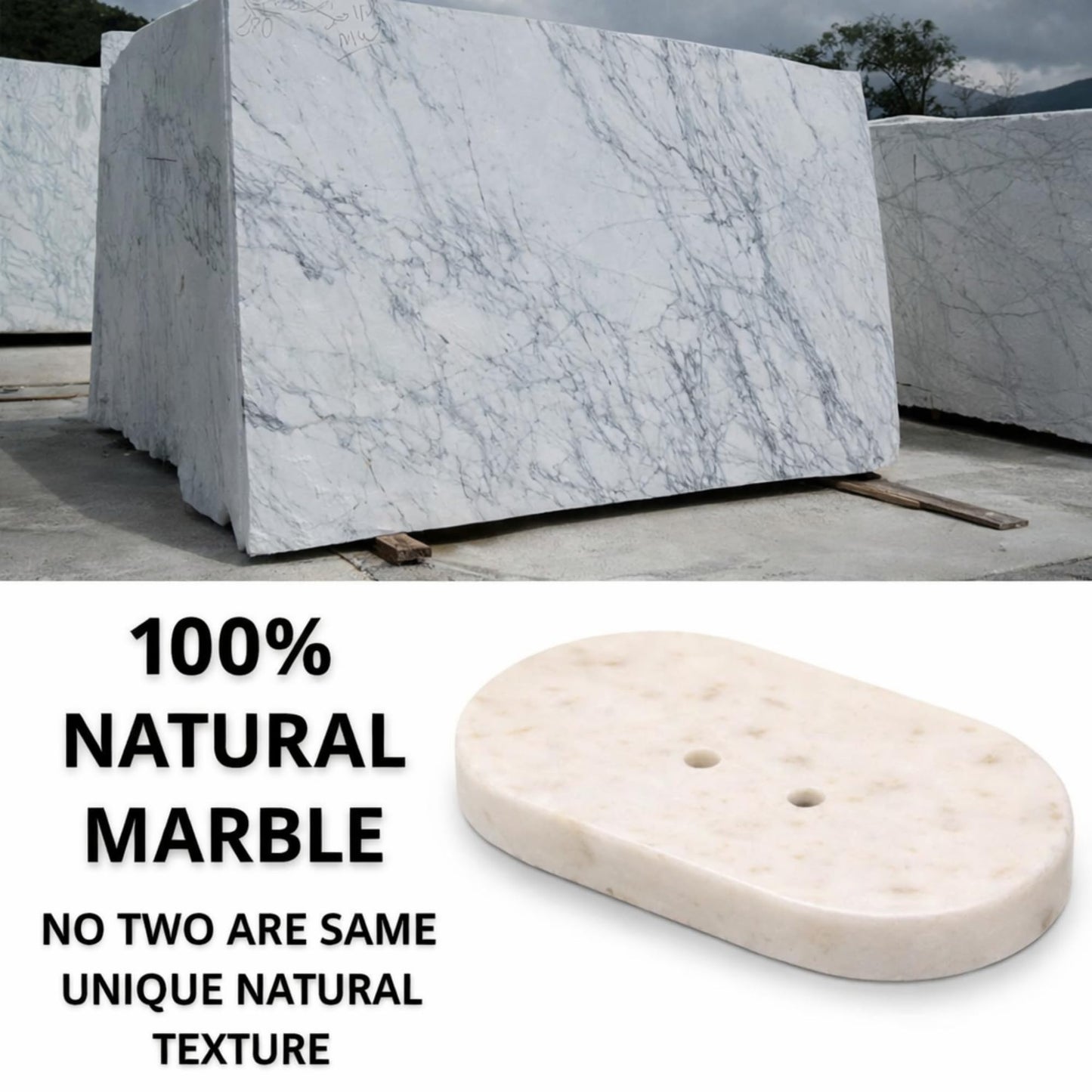 KC KULLICRAFT Marble Soap Dish Draining, Soap Dish for Shower, Bathroom, Sink Bath tub Dish, Soap Bar Holder, Soap Case, Holder for Sponges Hand Soap - Solid Oval Polished White