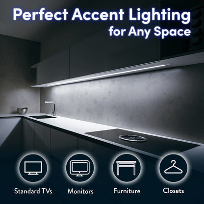 Power Practical USB Bias Lighting, LED TV Backlight Strip, Ambient Home Theater Light, TV Accent Lighting to Reduce Eye Strain, Improve Contrast, White, X-Large (41"-59" TV)