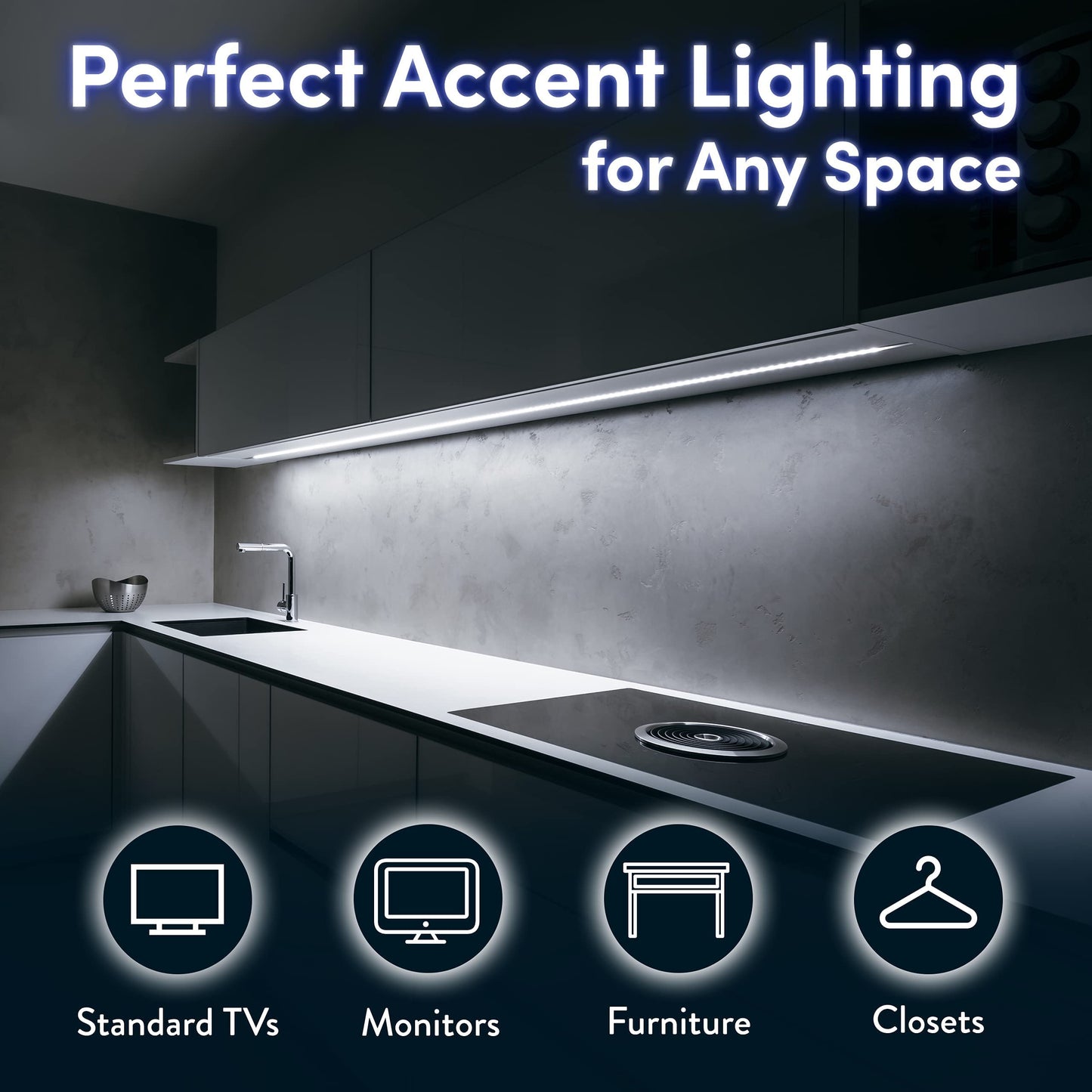 Luminoodle USB Bias Lighting - Ambient Home Theater Light, LED Backlight Strip - 6500K Accent Lighting to Reduce Eye Strain, Improve Contrast ... (Lar