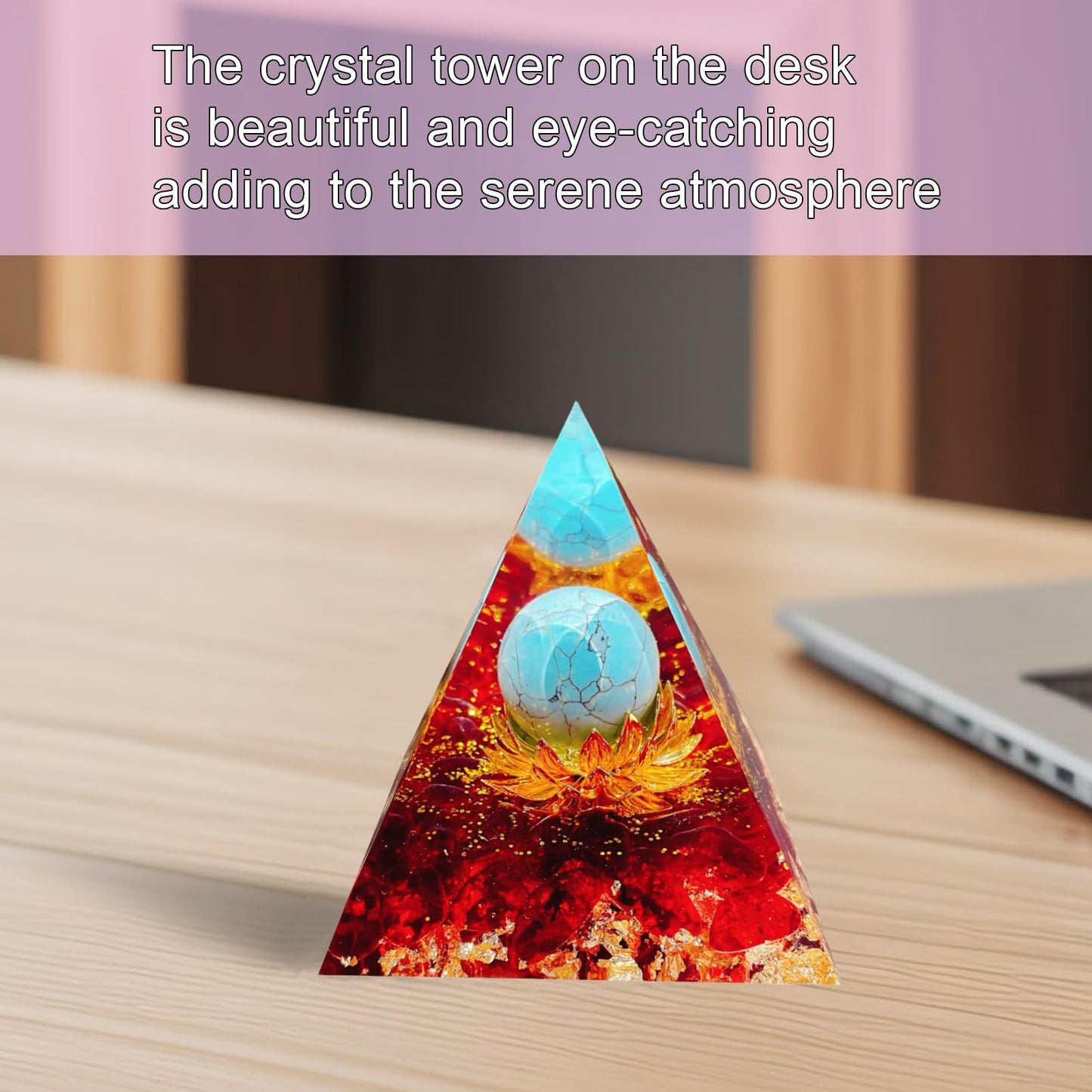 Saefheled The Flower of Life Orgone Pyramid,Natural Energy Red Glaze&Turquoise Orgonite Crystal Healing Pyramid,for Reduce Stress, Balance Chakra,Meditation Attract Luck,Accumulate Wealth&Health(6cm)