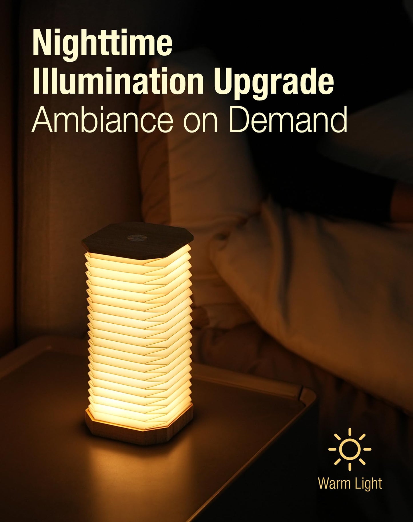 ZBOLE Bedside Table Lamp for Bedroom, Vertical Accordion Lamp with Warm Light, Adjustable Height & Brightness, USB Charging, Study Reading Light for Living Room, College Dorm, Home, Office